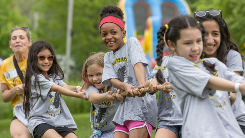 Elmwood students playing tug of war on Field Day